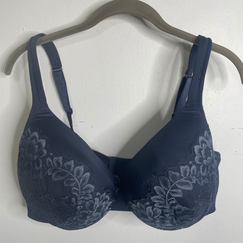 Cacique Navy Blue Floral Lace Full Coverage Underwire Bra 38DDD